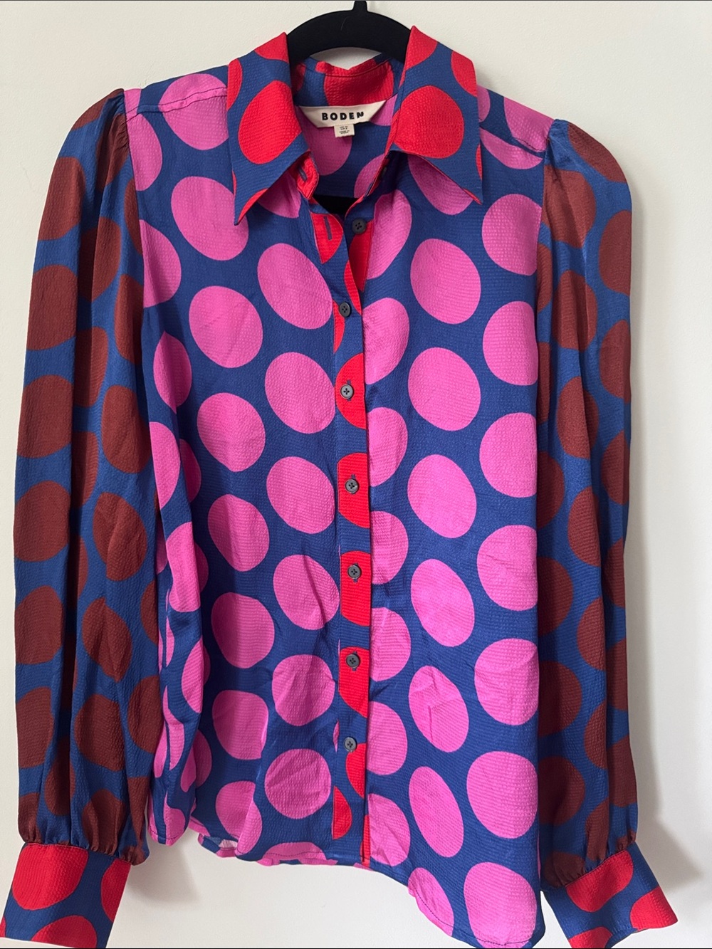 BODEN Hammered Satin Shirt-Tickled Pink Polka Dot Size 8 - Picture 2 of 13